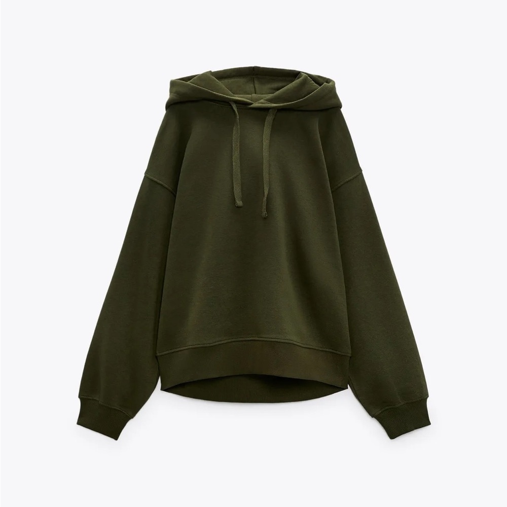 Zara khaki green basic hoodie sweatshirt